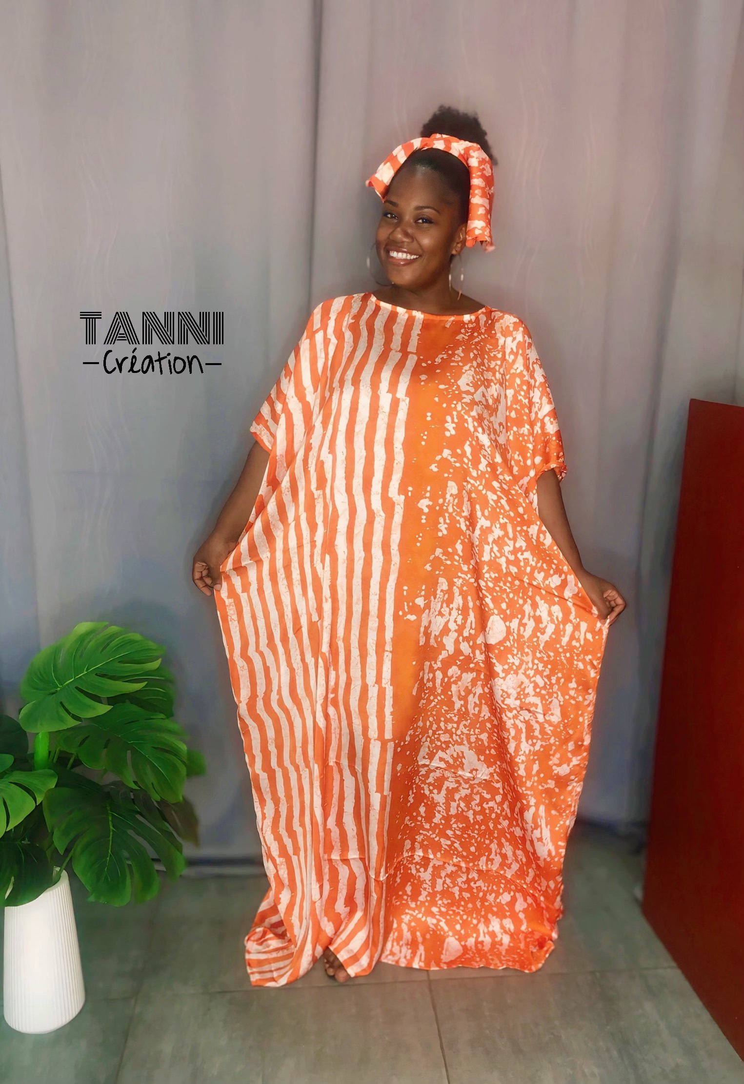 Boubou en soie orange